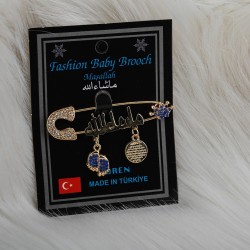 Tombul Taçlı Lacivert Taşlı Arapça Maşallah İğne