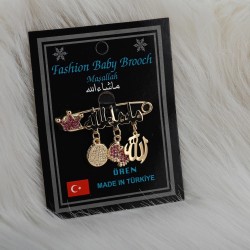 Taçlı Pembe Taşlı Arapça Maşallah İğne