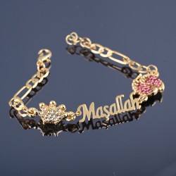 Pembe Kristal Taşlı Maşallah Bebek Bilekliği Künye