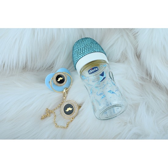 Kristal Taşlı Bebe Mavi Chicco Biberon Zirkon Taşlı Emzik Ve Askı Kristal Taşlı Bebe Mavi Chicco Biberon Zirkon Taşlı Emzik Ve Askı