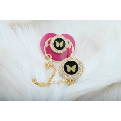 İçi Siyah Desenli Kelebek Zirkon Taşlı Emzik Ve Askı