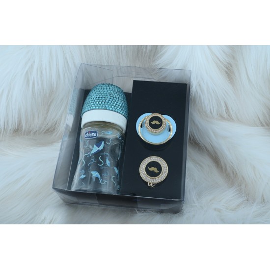 Kristal Taşlı Bebe Mavi Chicco Biberon Zirkon Taşlı Emzik Ve Askı Kristal Taşlı Bebe Mavi Chicco Biberon Zirkon Taşlı Emzik Ve Askı