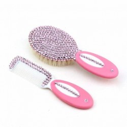 Pembe Kristal Taşlı Bebek Fırça Tarak Seti